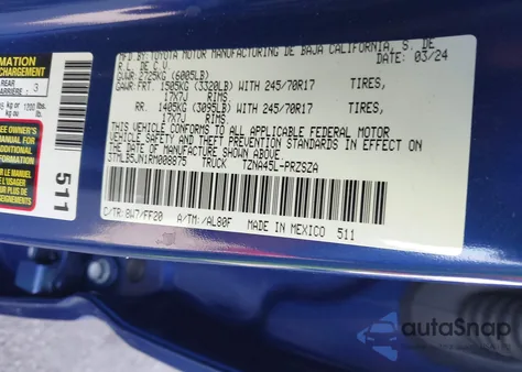 2024 Toyota Tacoma Sr5 4Wd z USA, uszkodzony, nr VIN 3TMLB5JN1RM008875